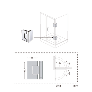 Hængsel glas/glas  90° med lukkefunktion