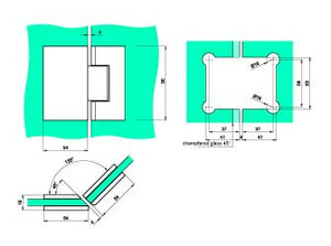 Hængsel glas/glas 135° med lukkefunktion