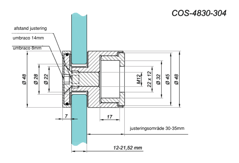 glasadapter 03 justerbar til glasrækværk 16.76-21.52mm