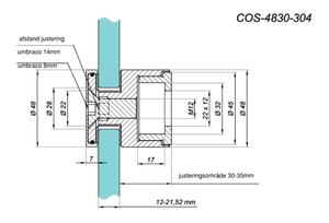 Glasadapter 03 justerbar til glasrækværk 16.76-21.52mm