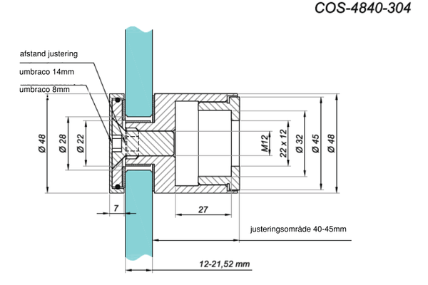 Glasadapter 02 justerbar til glasrækværk 16.76-21.52mm