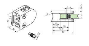 Halvrund glasklemme Model 20 til 8 mm glas