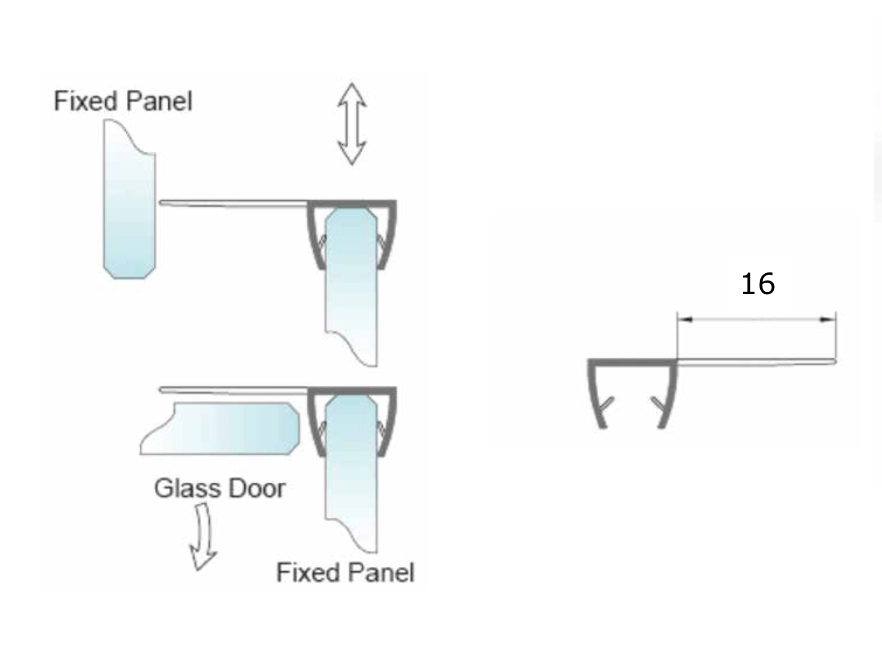 Tætningsliste transparent mellem brusedør-gulv-væg