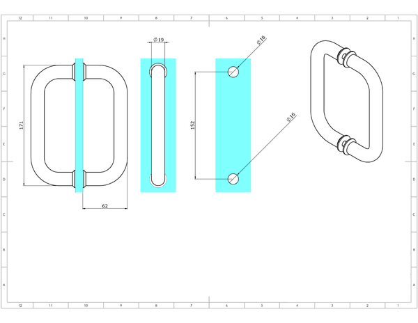 Bøjlegreb sort til glasdør Ø19