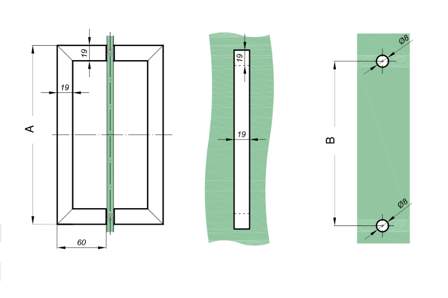 Greb firkantet rustfri stål 19-19 mm