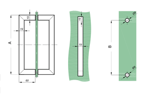 Firkantet greb rustfri stål 19-19 mm