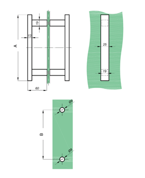 Firkantet greb rustfri stål 25-13 mm