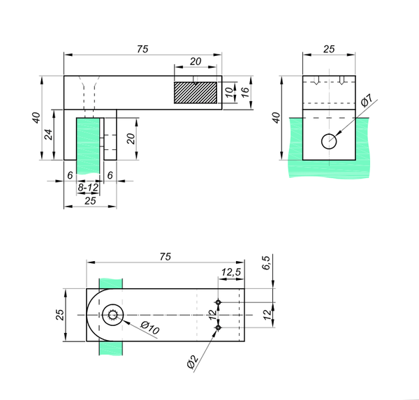 Glasbeslag side 360-grader justerbart