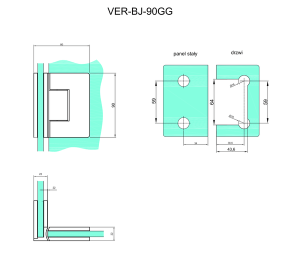 Hængsel glas-glas 90-grader Verona Premium