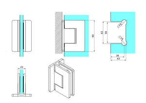 Hængsel væg-glas 90° VERONA PREMIUM