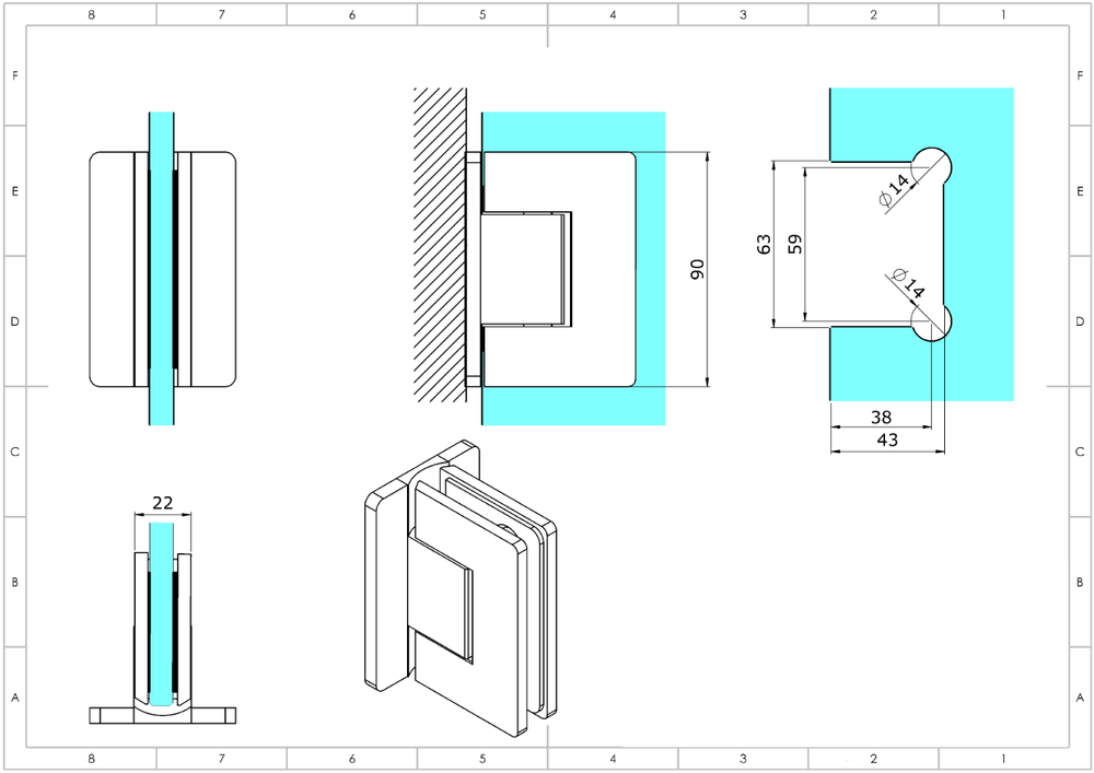 Hængsel væg/glas  90° VERONA PREMIUM