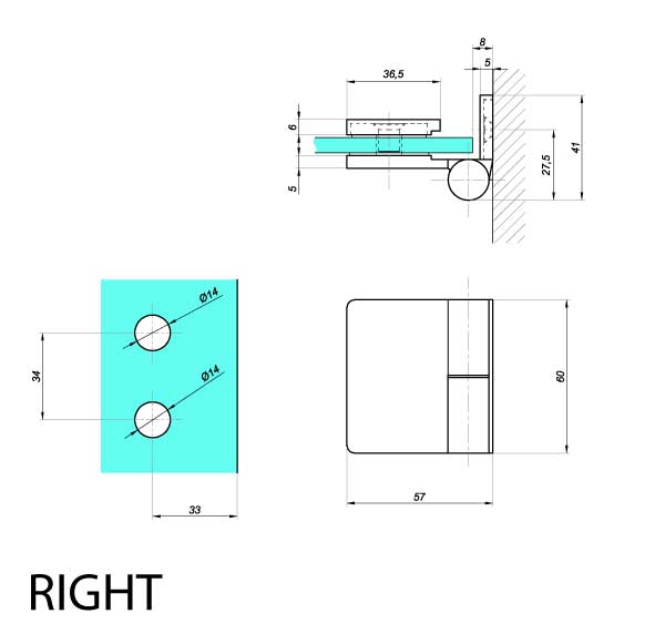 VERONA SLIM med lift funktion, væg/glas 90° højre