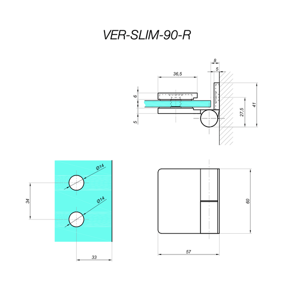 Hængsel glasbrusedør VERONA SLIM 90° højre