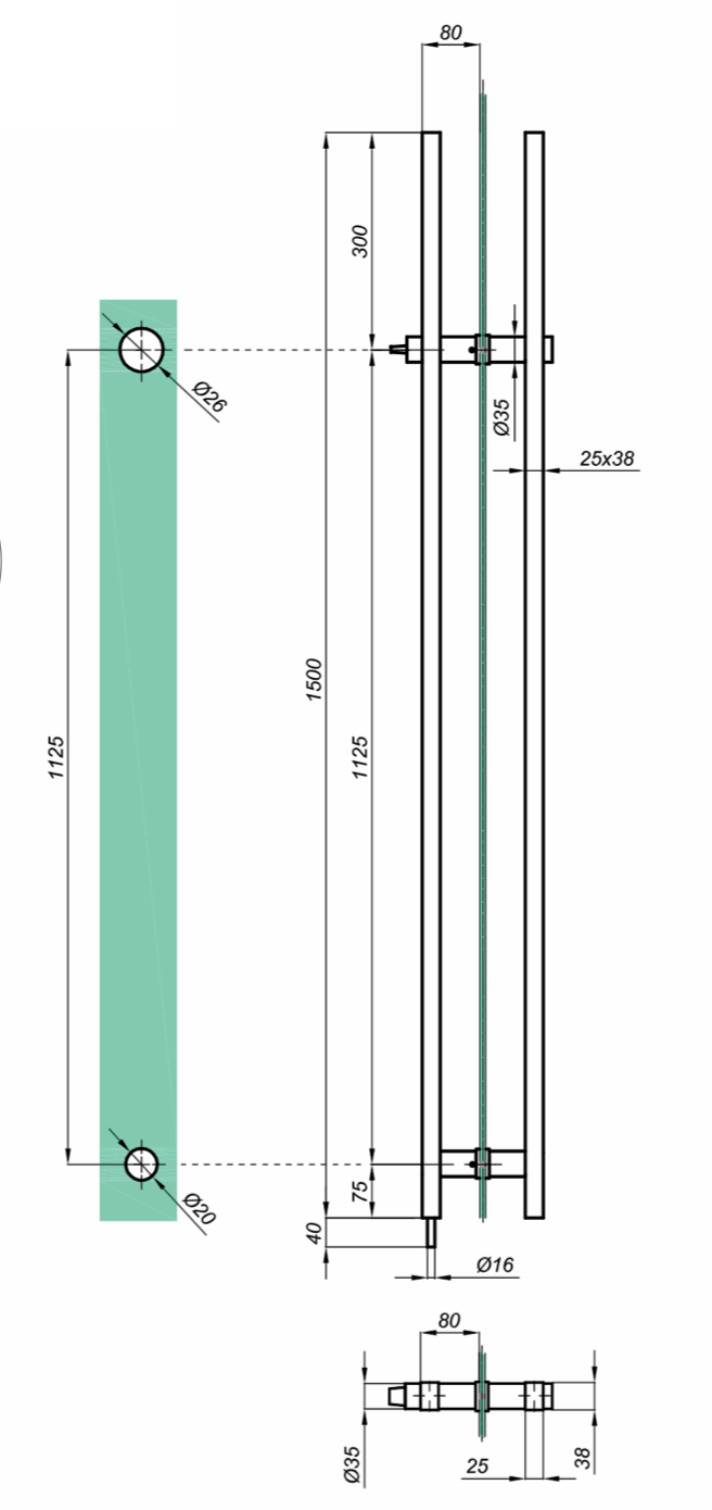 TT Dørgreb firkantet rør med lås