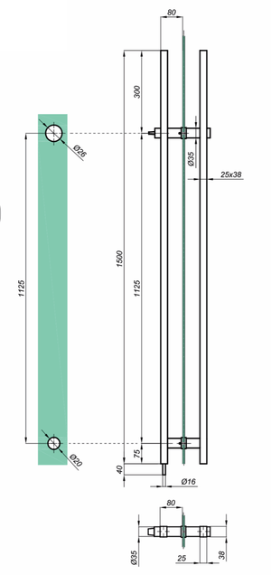 TT Dørgreb firkantet rør med lås