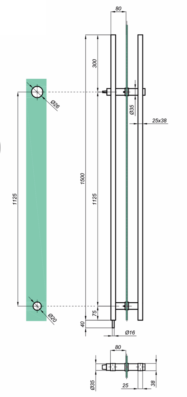TT Dørgreb firkantet rør med lås