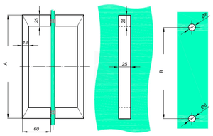 Firkantet greb rustfri stål 25-13-25 mm