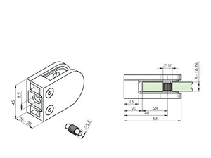 Glasklemme med pin Model 22 til 10 mm glas
