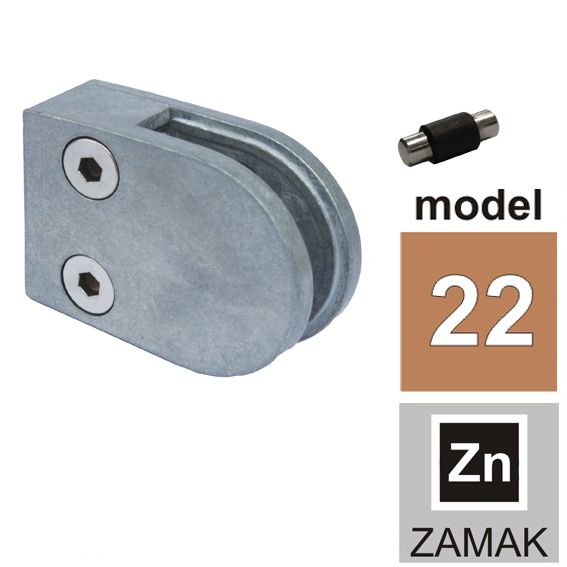 Glasklemme med pin Model 22 i Zink til 8,76 mm glas