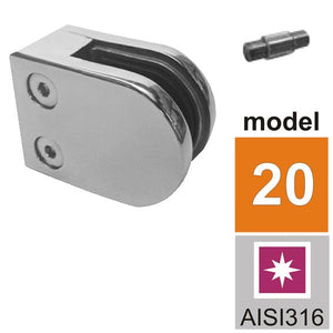 Halvrund glasklemme Model 20 til 8 mm glas