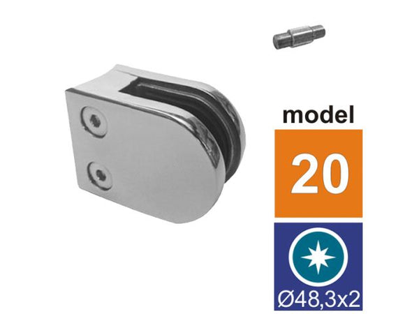 Halvrund glasklemme Model 20 til 8 mm glas