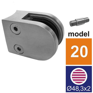 Halvrund glasklemme Model 20 til 8 mm glas