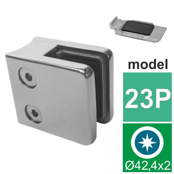 Glasklemme med plade+pin Model 23 til 10 mm glas