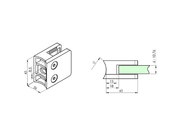 Glasklemme Model 23 til 10,76 mm glas