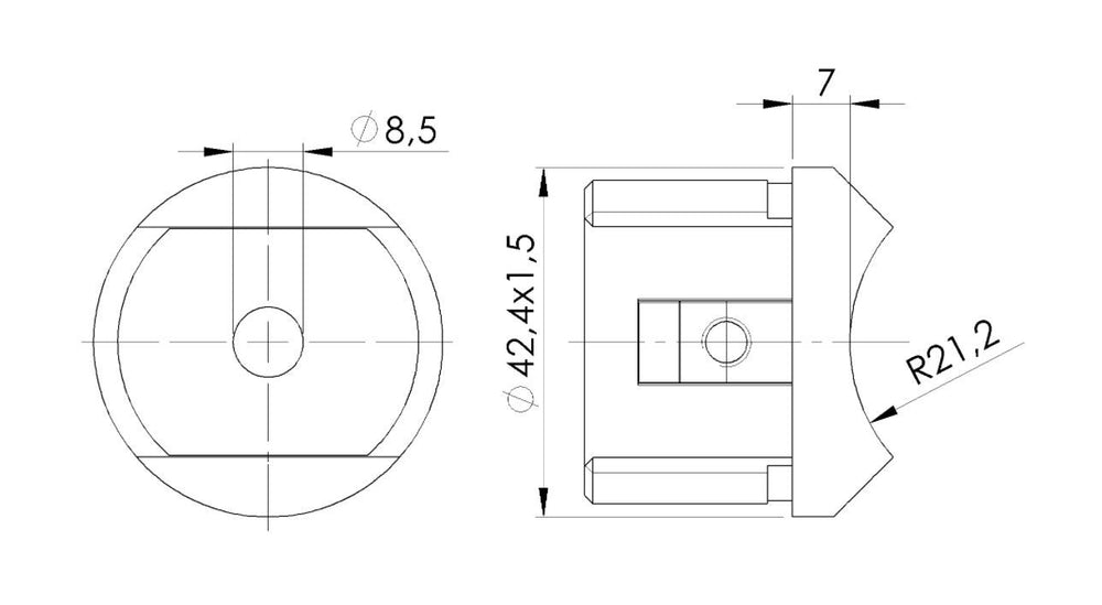 Forbindelsesstykke mellem håndliste og baluster for Ø42,4 mm